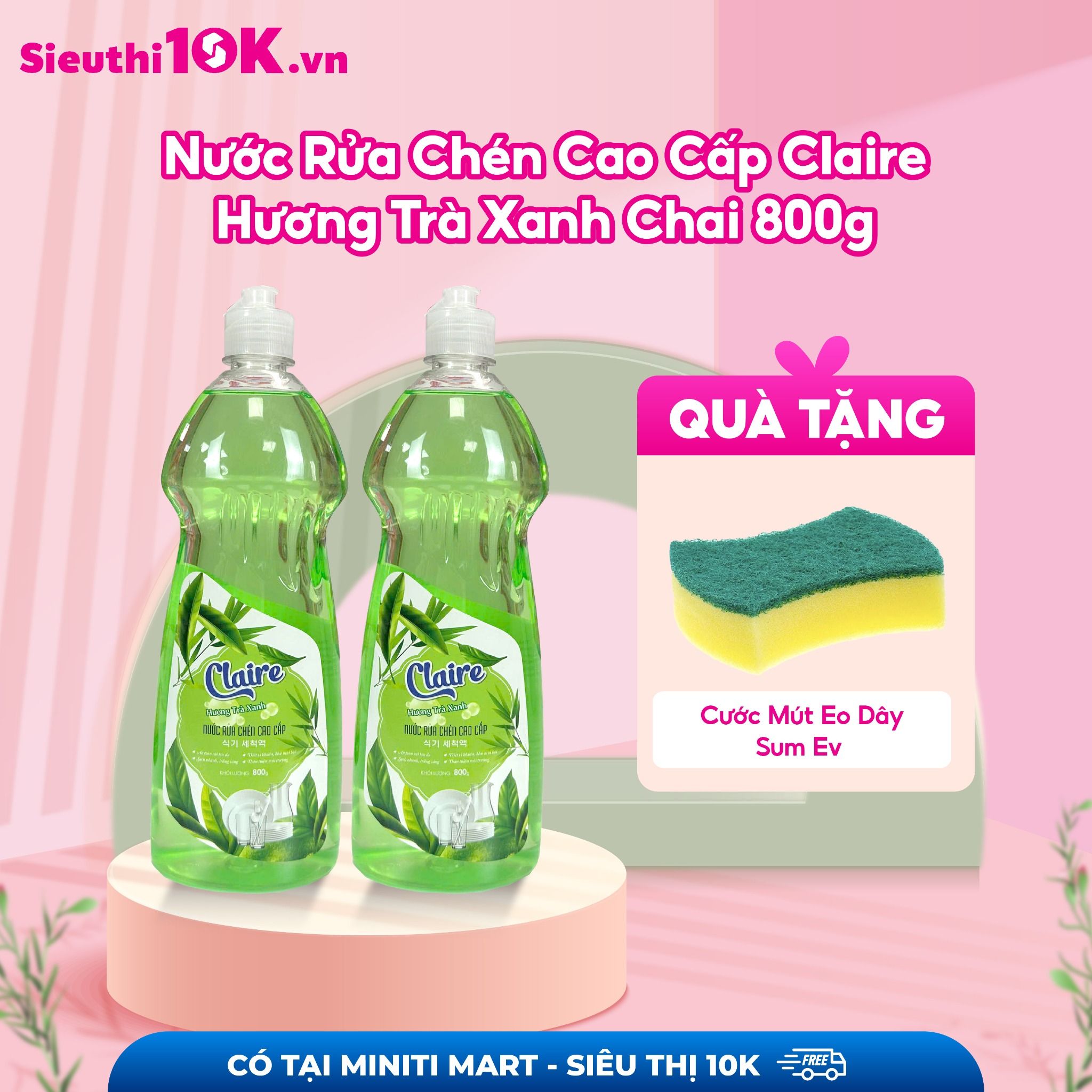  Nước Rửa Chén Cao Cấp Claire Hương Trà Xanh Chai 800g 20/T 