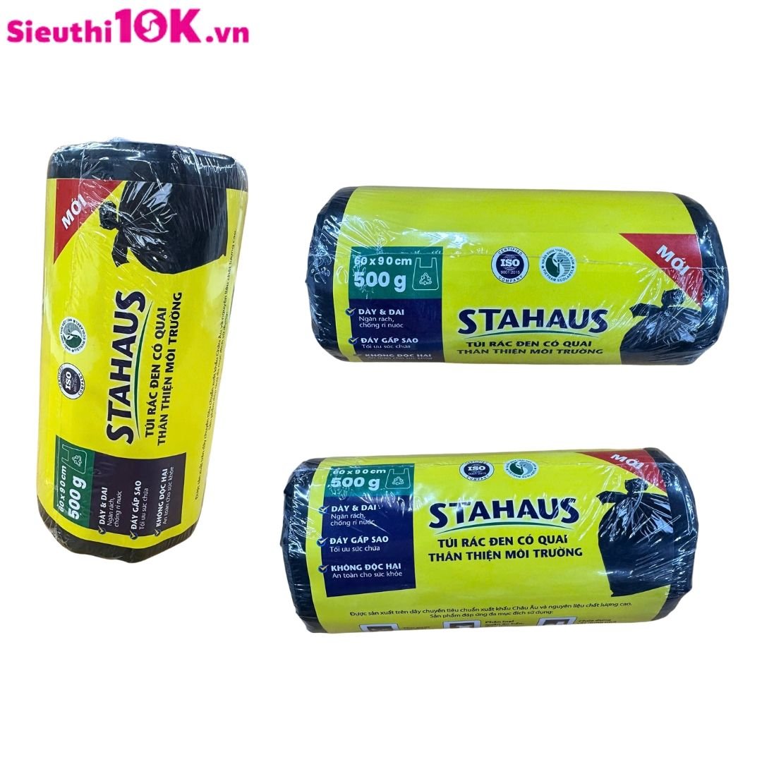  Túi rác TTMT Stahaus có quai 60x90cm (màu đen) (500gr/cuộn) 