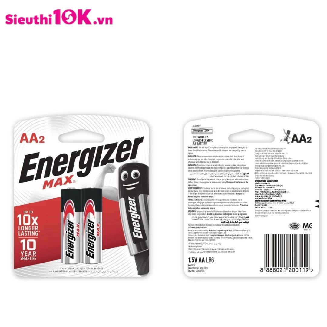 PIN ENERGIZER MAX E91 BP2 AA 