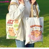  Túi Vải Canvas Phong Cách Hàn Quốc, In Hoạ Tiết Capybara 