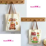 Túi Vải Canvas Phong Cách Hàn Quốc, In Hoạ Tiết Capybara 