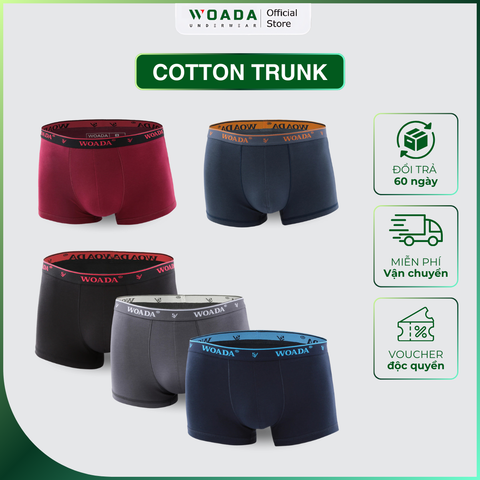  [COMBO 5] Quần Lót Nam Dáng Trunk Chất Liệu Cotton Cao Cấp Thoáng Mát Thương Hiệu Woada LK020 