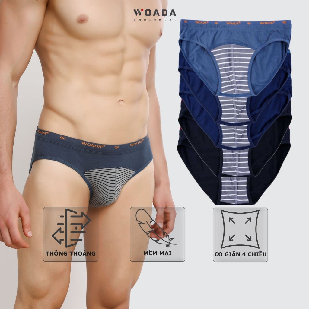  [COMBO 5] Quần Lót Nam Lưng Sọc Chất Liệu Cotton Thoáng Mát Thương Hiệu Woada LK006S 