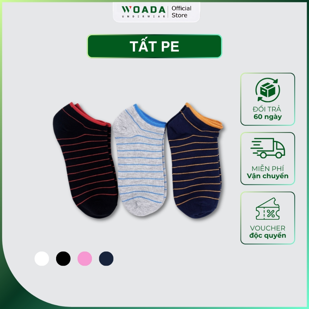  [COMBO 3] Vớ Họa Tiết Phối Sọc Chất Liệu PE Mềm Mại Thương Hiệu Woada LK215 