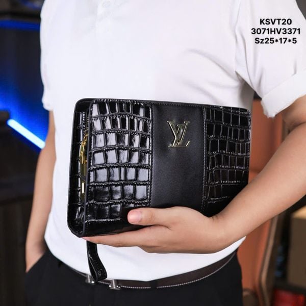 KSVT20 Ví Khóa Vân Tay,Ví Khóa Số, Ví Nam Cầm tay, Clutch Cầm Tay Nam Da Bò LouisVuitton