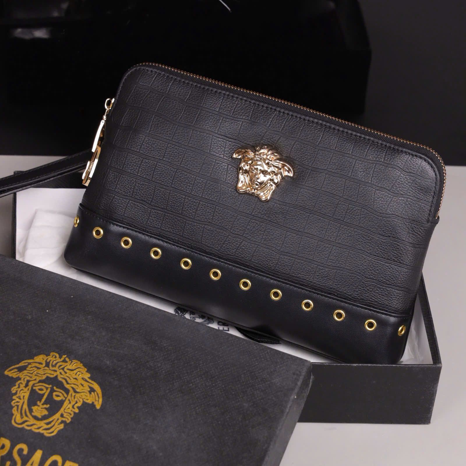 VKS372 Ví Khóa Số, Ví Nam Cầm tay, Clutch Cầm Tay Nam Da Bò Versace