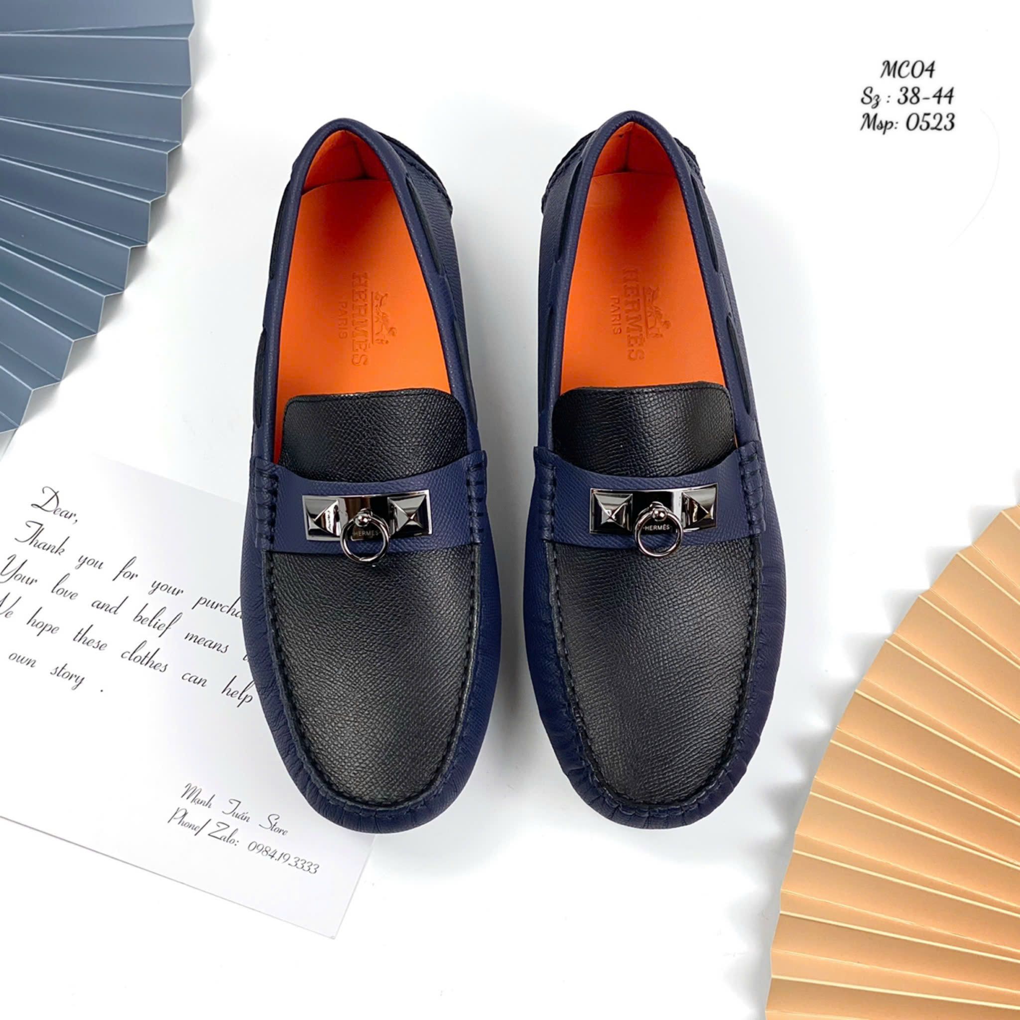 MC04 Giày Lười, Giày Moccasin Da Bò Cao Cấp Hermes