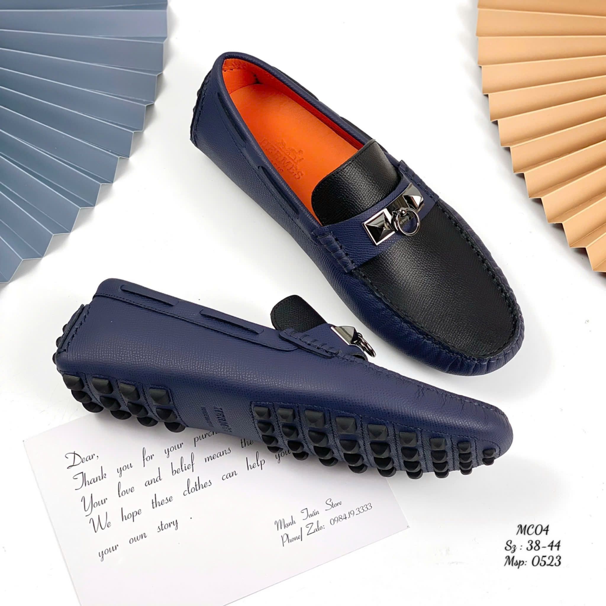 MC04 Giày Lười, Giày Moccasin Da Bò Cao Cấp Hermes