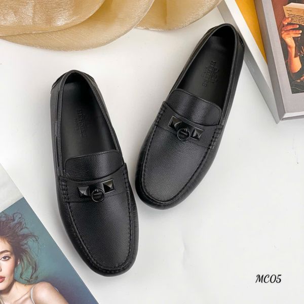 MC05 Giày Lười, Giày Moccasin Da Bò Cao Cấp Hermes