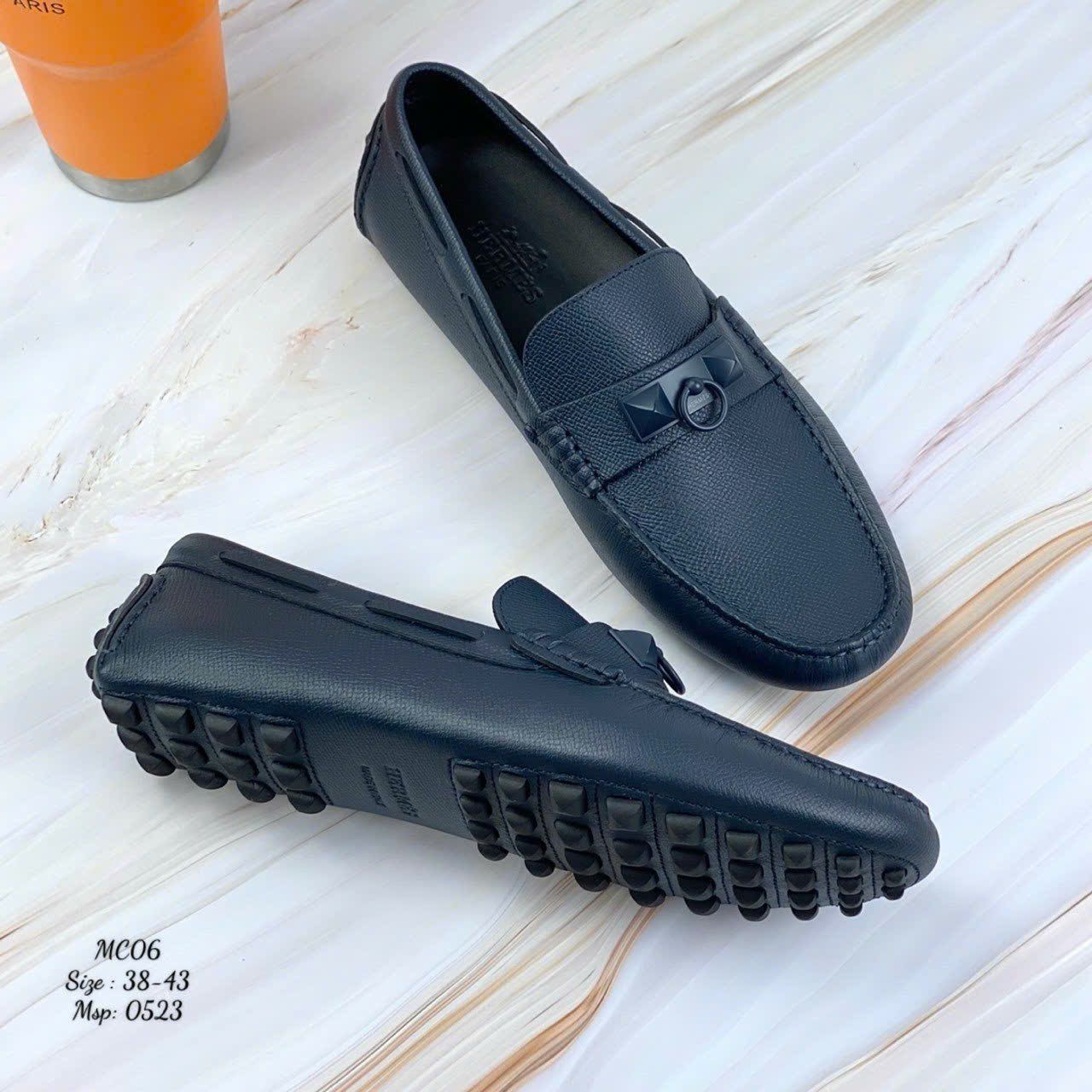 MC06 Giày Lười, Giày Moccasin Da Bò Cao Cấp Hermes