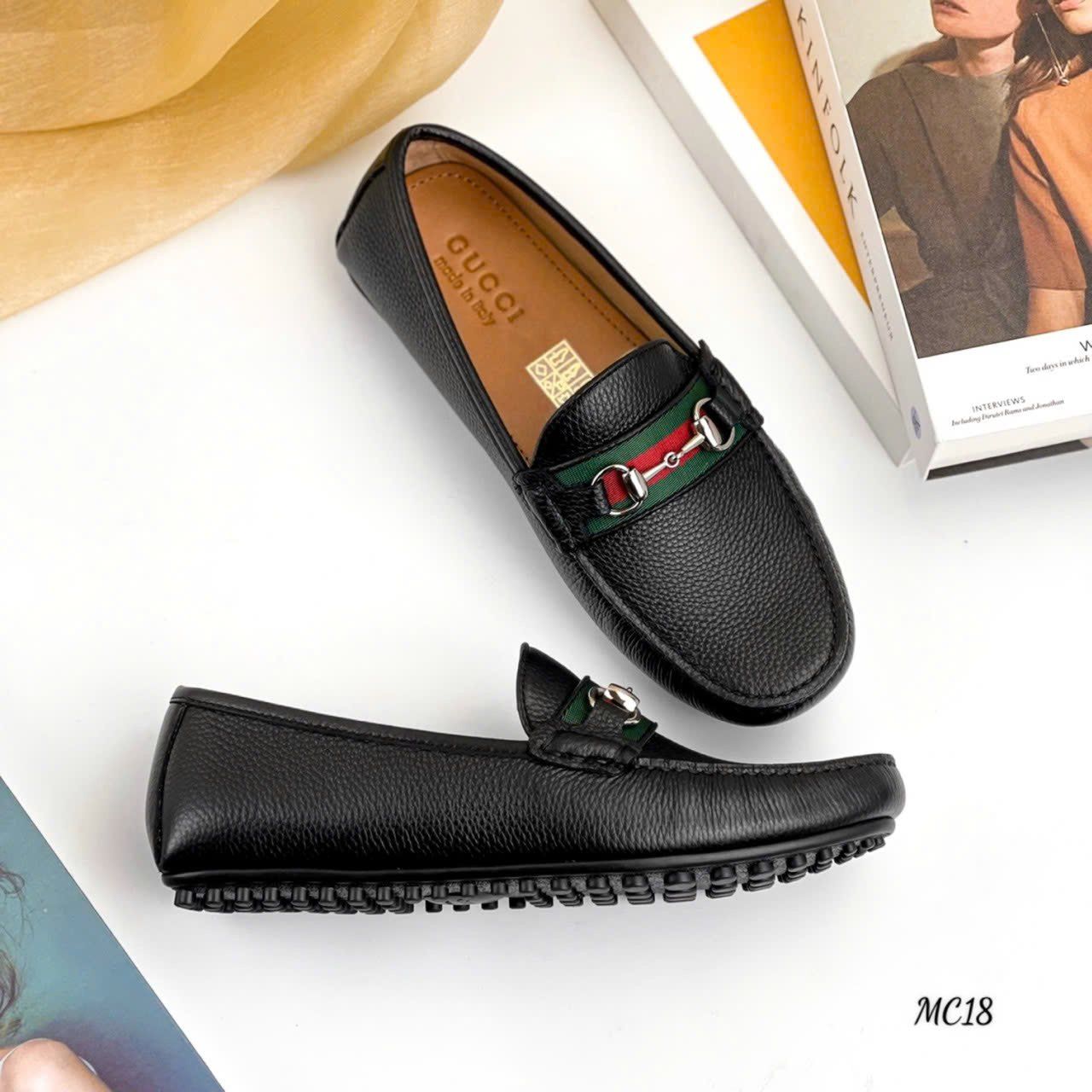 MC18 Giày Lười, Giày Moccasin Da Bò Cao Cấp Gucci
