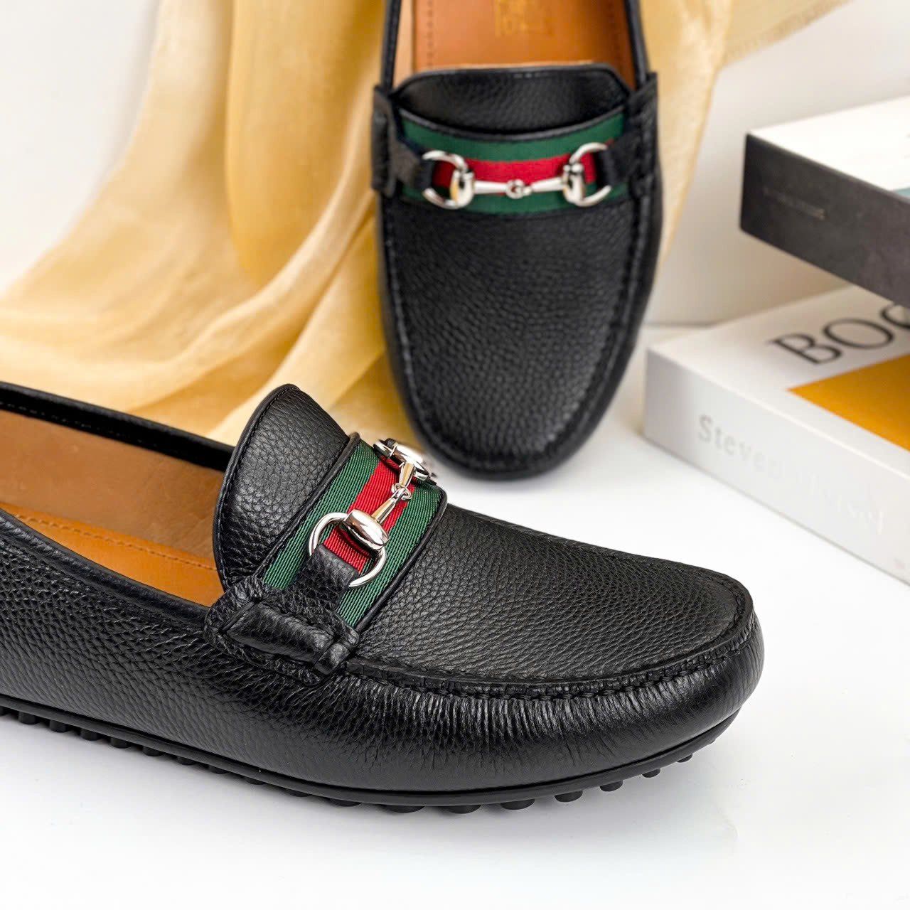 MC18 Giày Lười, Giày Moccasin Da Bò Cao Cấp Gucci