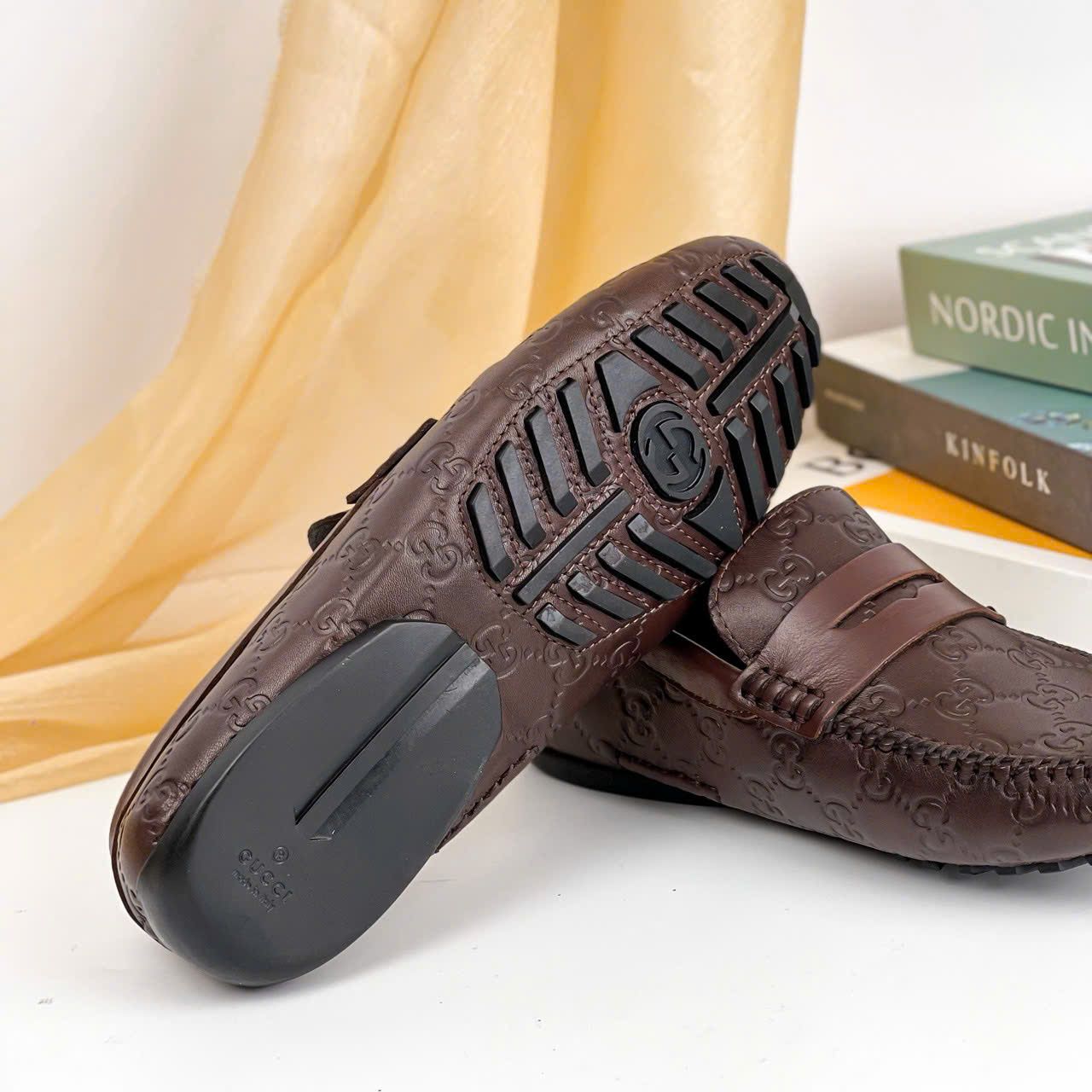 MC25 Giày Lười, Giày Moccasin Da Bò Cao Cấp Gucci