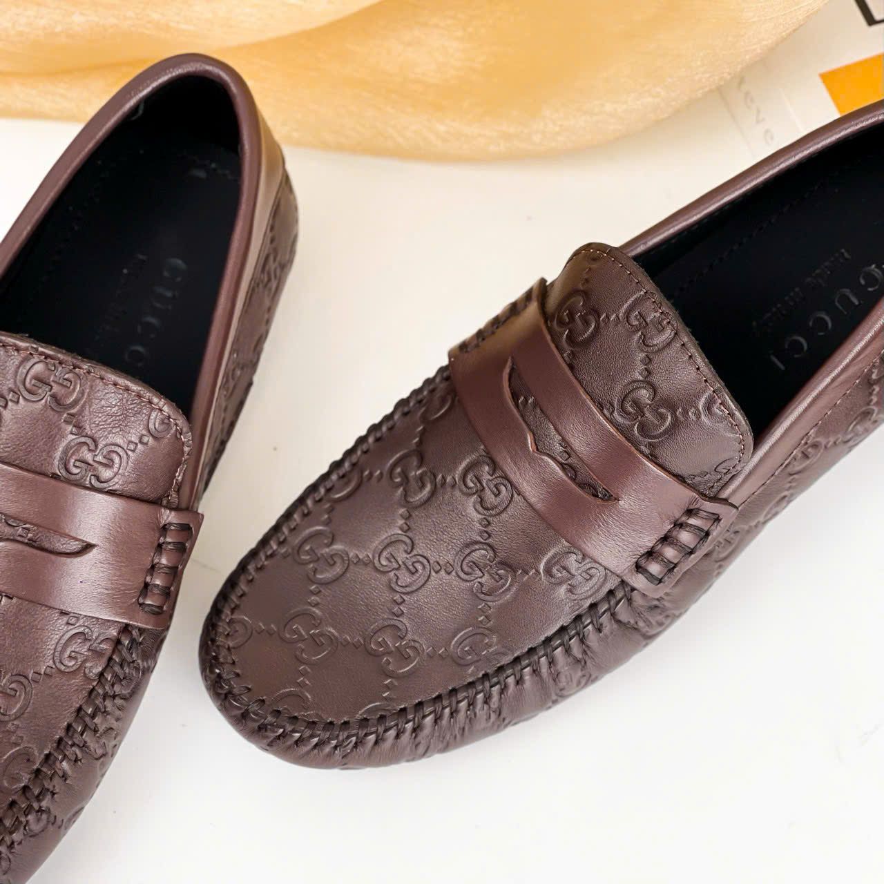 MC25 Giày Lười, Giày Moccasin Da Bò Cao Cấp Gucci