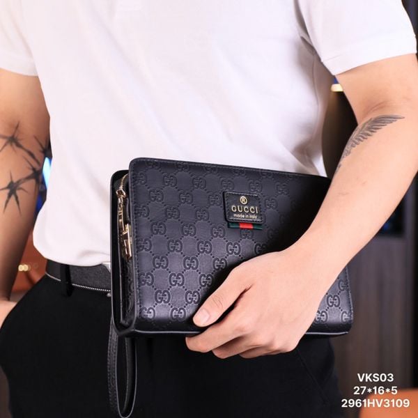 VKS03AB Ví Khóa Số, Ví Nam Cầm tay, Clutch Cầm Tay Nam Da Bò Gucci