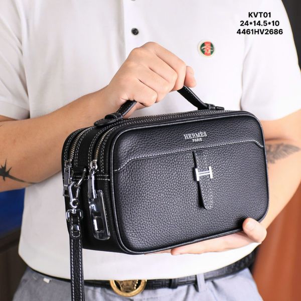 KVT01 Ví Khóa Vân Tay,Ví Khóa Số, Ví Nam Cầm tay, Clutch Cầm Tay Nam Da Bò Hermes