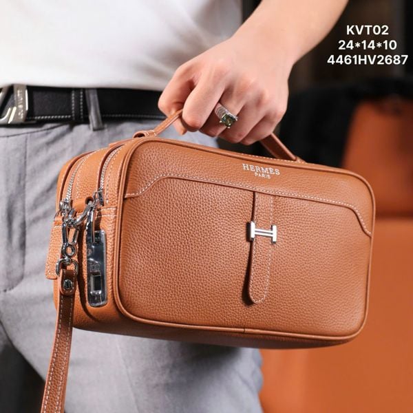 KVT02 Ví Khóa Vân Tay,Ví Khóa Số, Ví Nam Cầm tay, Clutch Cầm Tay Nam Da Bò Hermes