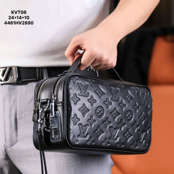 KVT06 Ví Khóa Vân Tay,Ví Khóa Số, Ví Nam Cầm tay, Clutch Cầm Tay Nam Da Bò Louis Vuitton