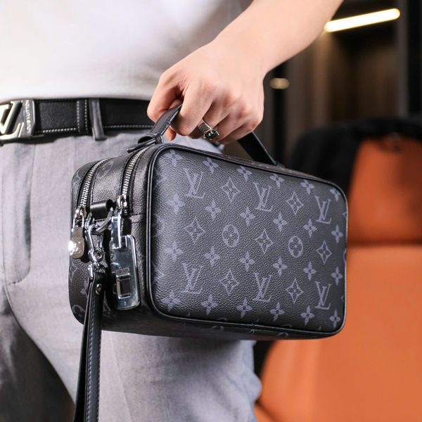 KVT08 Ví Khóa Vân Tay,Ví Khóa Số, Ví Nam Cầm tay, Clutch Cầm Tay Nam Da Bò Louis Vuitton