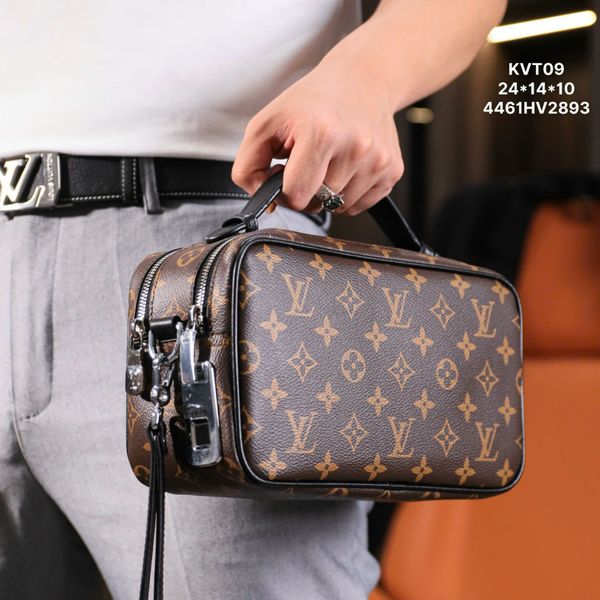 KVT09 Ví Khóa Vân Tay,Ví Khóa Số, Ví Nam Cầm tay, Clutch Cầm Tay Nam Da Bò Louis Vuitton