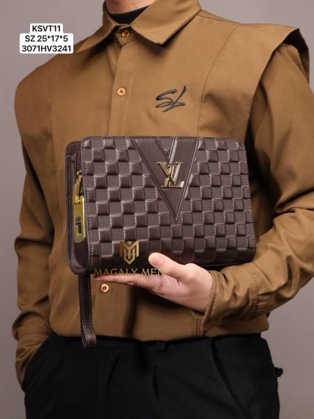 KSVT11 Ví Khóa Vân Tay, Ví Nam Cầm tay, Clutch Cầm Tay Nam Da Bò Louis Vuitton