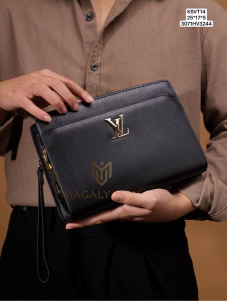 KSVT14 Ví Khóa Vân Tay,Ví Khóa Số, Ví Nam Cầm tay, Clutch Cầm Tay Nam Da Bò