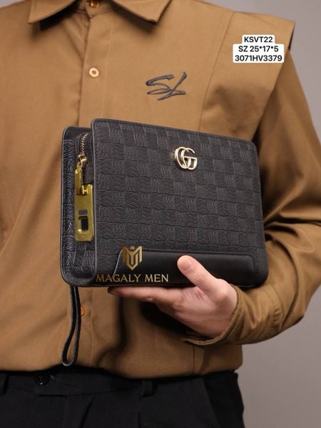 KSVT22 Ví Khóa Vân Tay,Ví Khóa Số, Ví Nam Cầm tay, Clutch Cầm Tay Nam Da Bò GUCCI