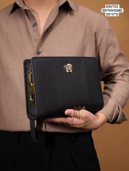 KSVT23 Ví Khóa Vân Tay,Ví Khóa Số, Ví Nam Cầm tay, Clutch Cầm Tay Nam Da Bò VERSACE