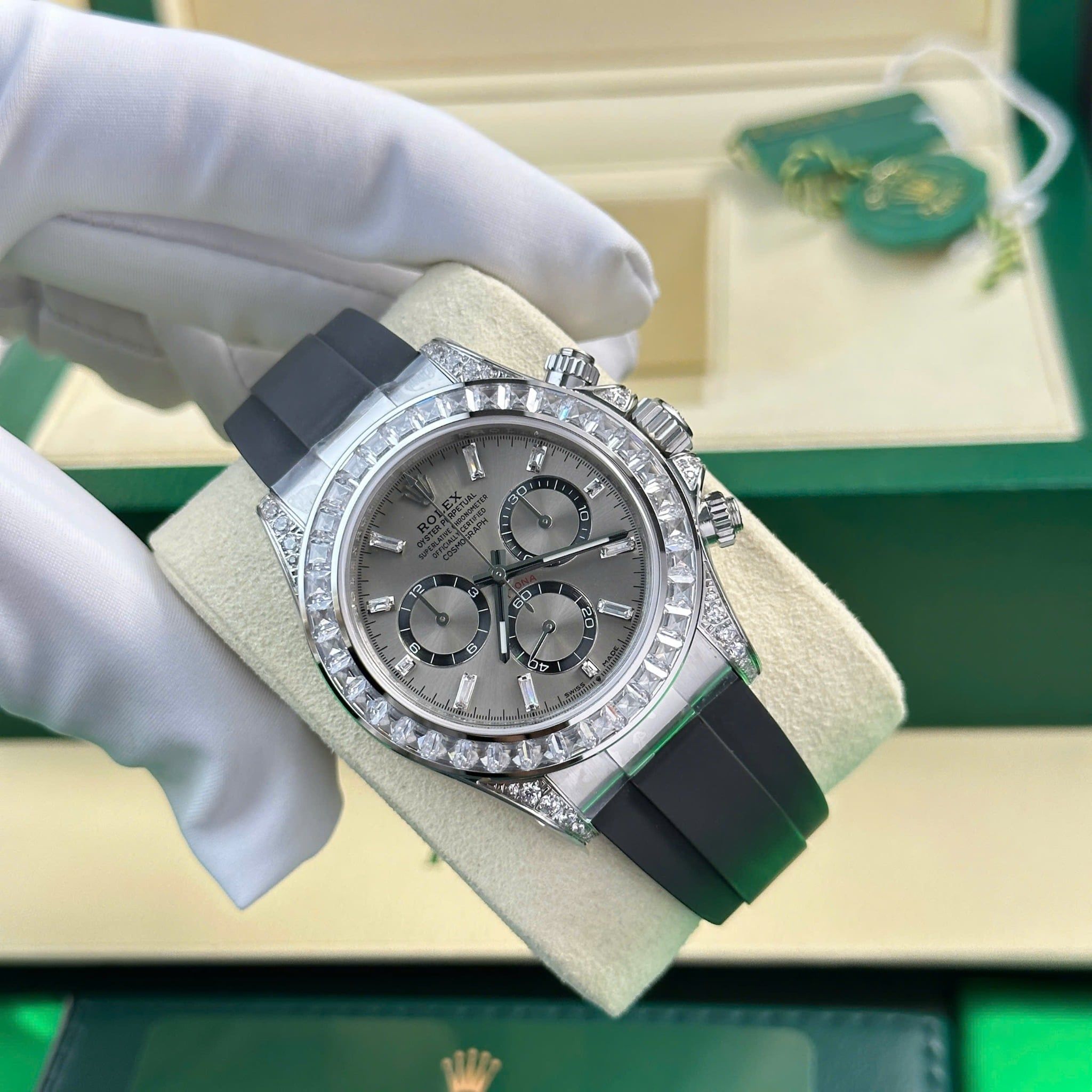 Rolex Daytona 126535TBR-0002 Mặt Số Hồng Sundust Chế Tác Đá Dây Cao Su Replica 1:1 40mm
