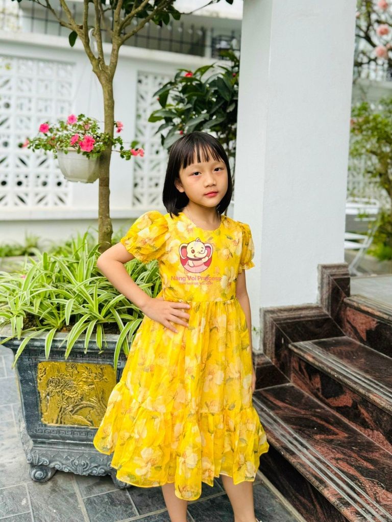 Váy voan tơ mềm, hoa hồng cho bé từ 7 tới 42Kg - Tiệm May Mẹ Voi Xinh