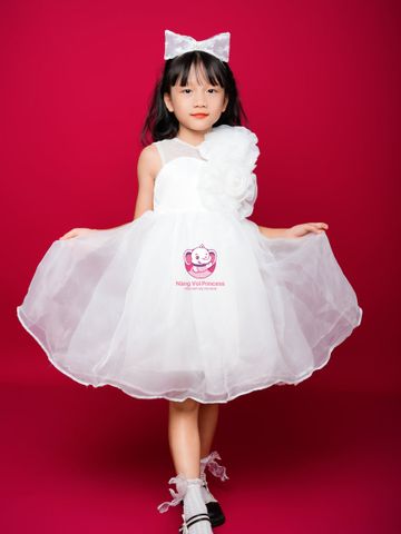 Váy công chúa hoa hồng lệch vai, cho bé từ 7kg tới 45kg