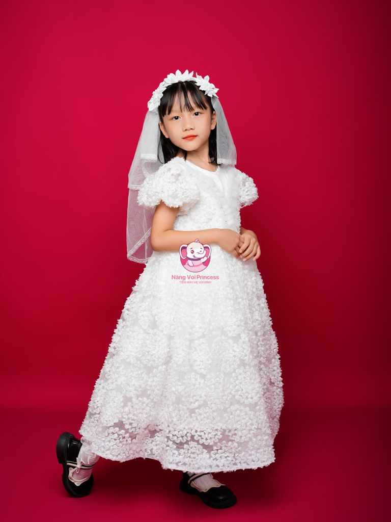 Váy công chúa cẩm tú cầu dáng dài, sang trọng, quý phái, cho bé từ 8kg tới 38kg