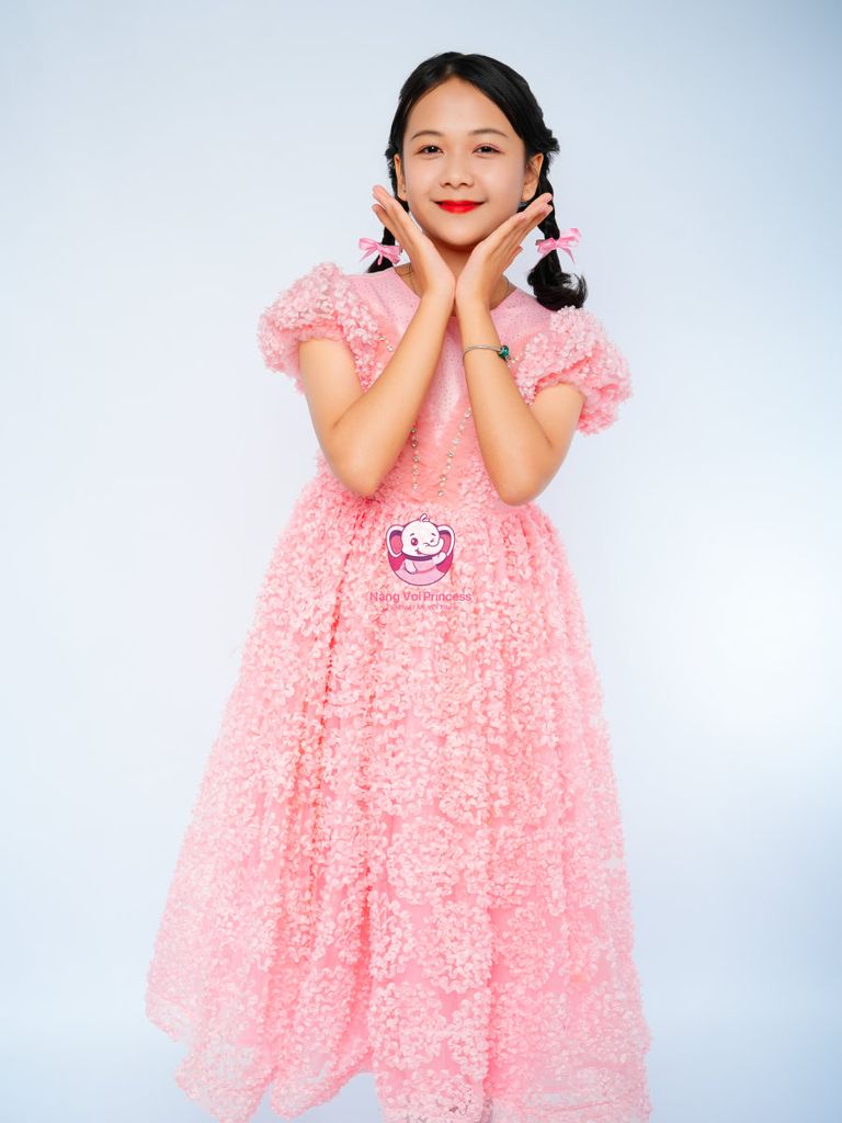 Váy công chúa cẩm tú cầu dáng dài, sang trọng, quý phái, cho bé từ 8kg tới 38kg