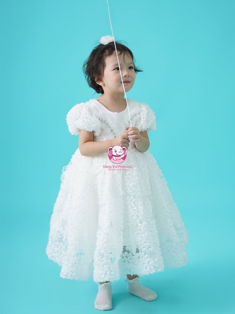 Váy công chúa cẩm tú cầu dáng dài, sang trọng, quý phái, cho bé từ 8kg tới 38kg