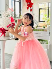 Váy công chúa thiết kế cổ tim, đính hoa, cho bé từ 7kg tới 35kg