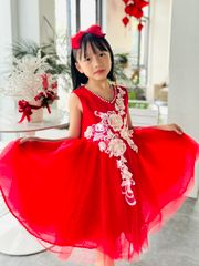 Váy công chúa thiết kế cổ tim, đính hoa, cho bé từ 7kg tới 35kg