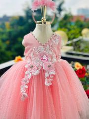 Váy công chúa thiết kế cổ tim, đính hoa, cho bé từ 7kg tới 35kg