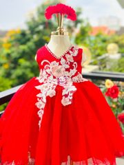 Váy công chúa thiết kế cổ tim, đính hoa, cho bé từ 7kg tới 35kg