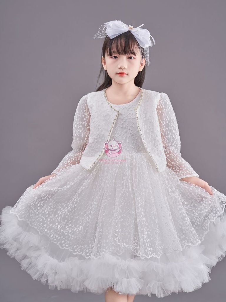 Set váy công chúa trắng tinh khôi Mimi Dress - Cho bé từ 7kg tới 35kg