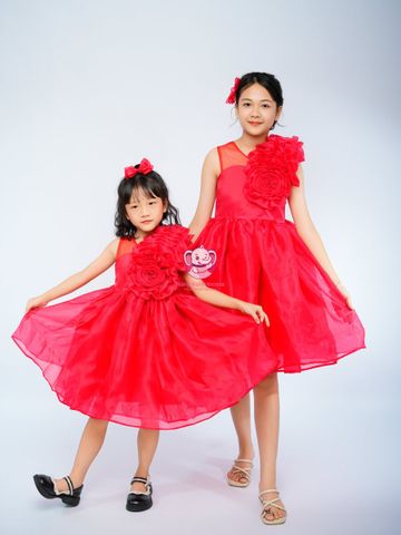 Váy công chúa hoa hồng lệch vai, cho bé từ 7kg tới 45kg