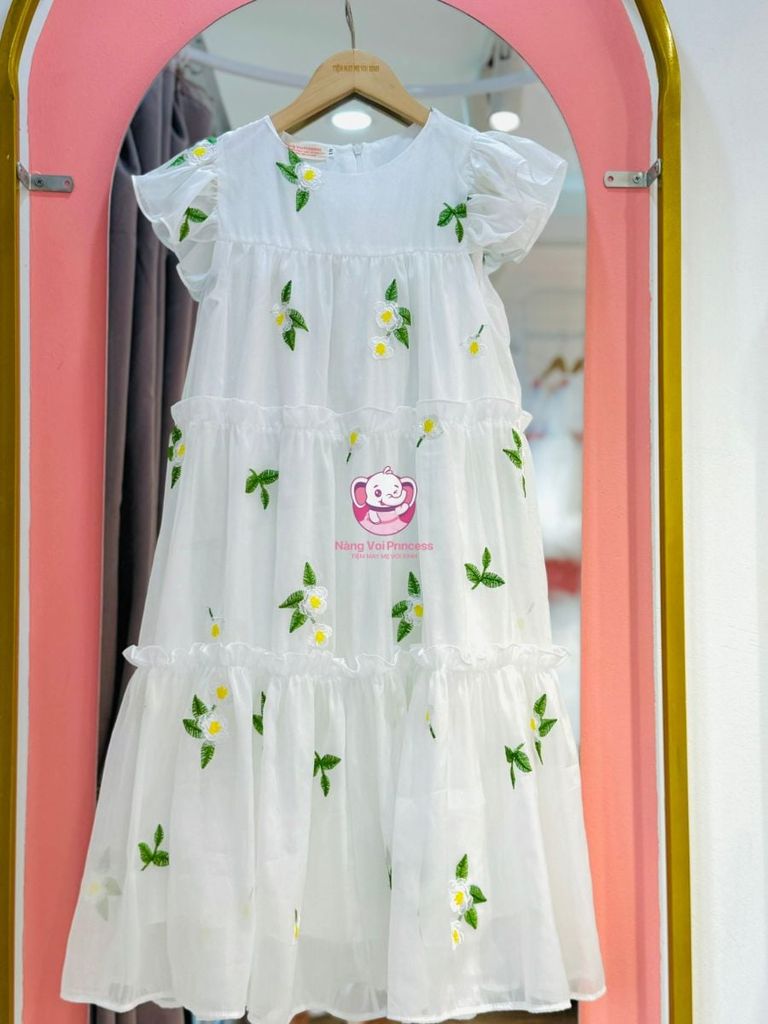 Váy voan lụa thêu hoa, mềm mại, đi học, đi chơi cho Mẹ và Bé - Tiệm May Mẹ Voi Xinh
