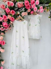 Váy voan lụa thêu hoa, mềm mại, đi học, đi chơi cho Mẹ và Bé - Tiệm May Mẹ Voi Xinh