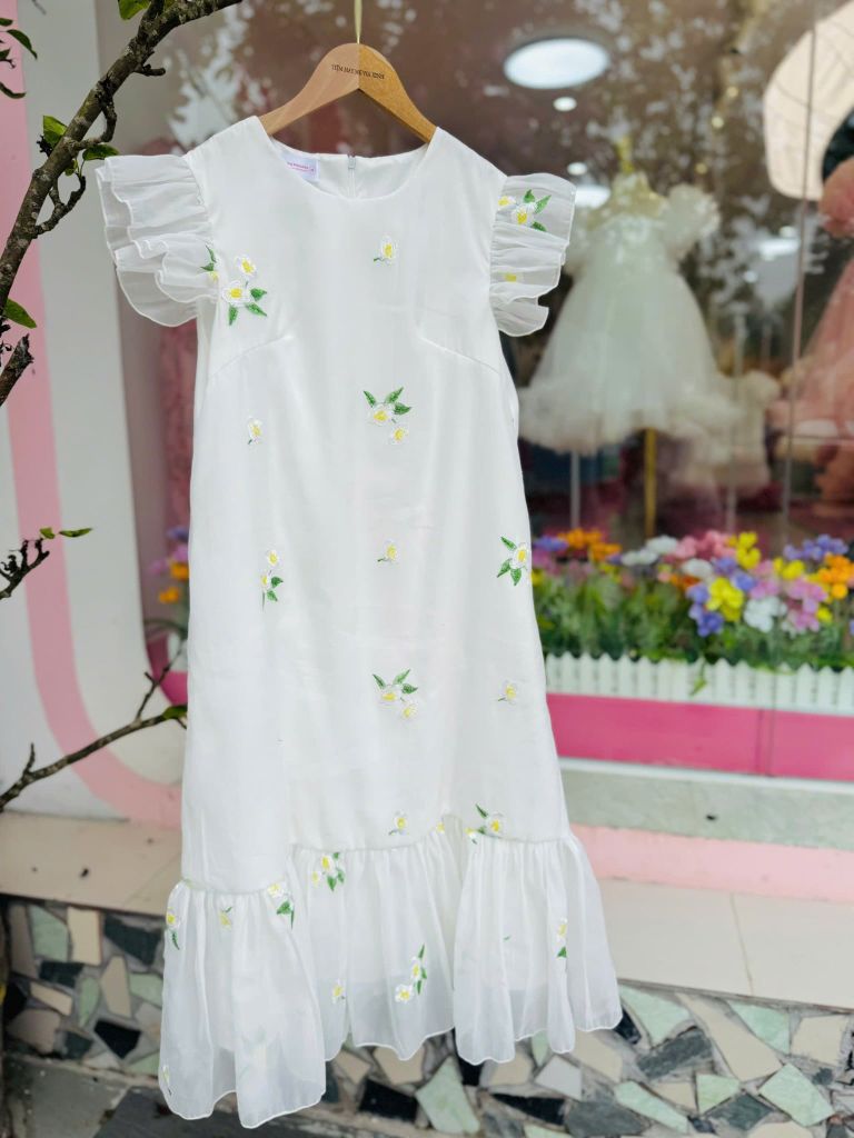 Váy voan lụa thêu hoa, mềm mại, đi học, đi chơi cho Mẹ và Bé - Tiệm May Mẹ Voi Xinh