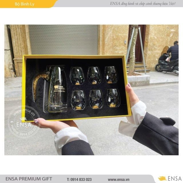  BỘ BÌNH LY MẠ VÀNG THỦY TINH 01 (YTEETH) 