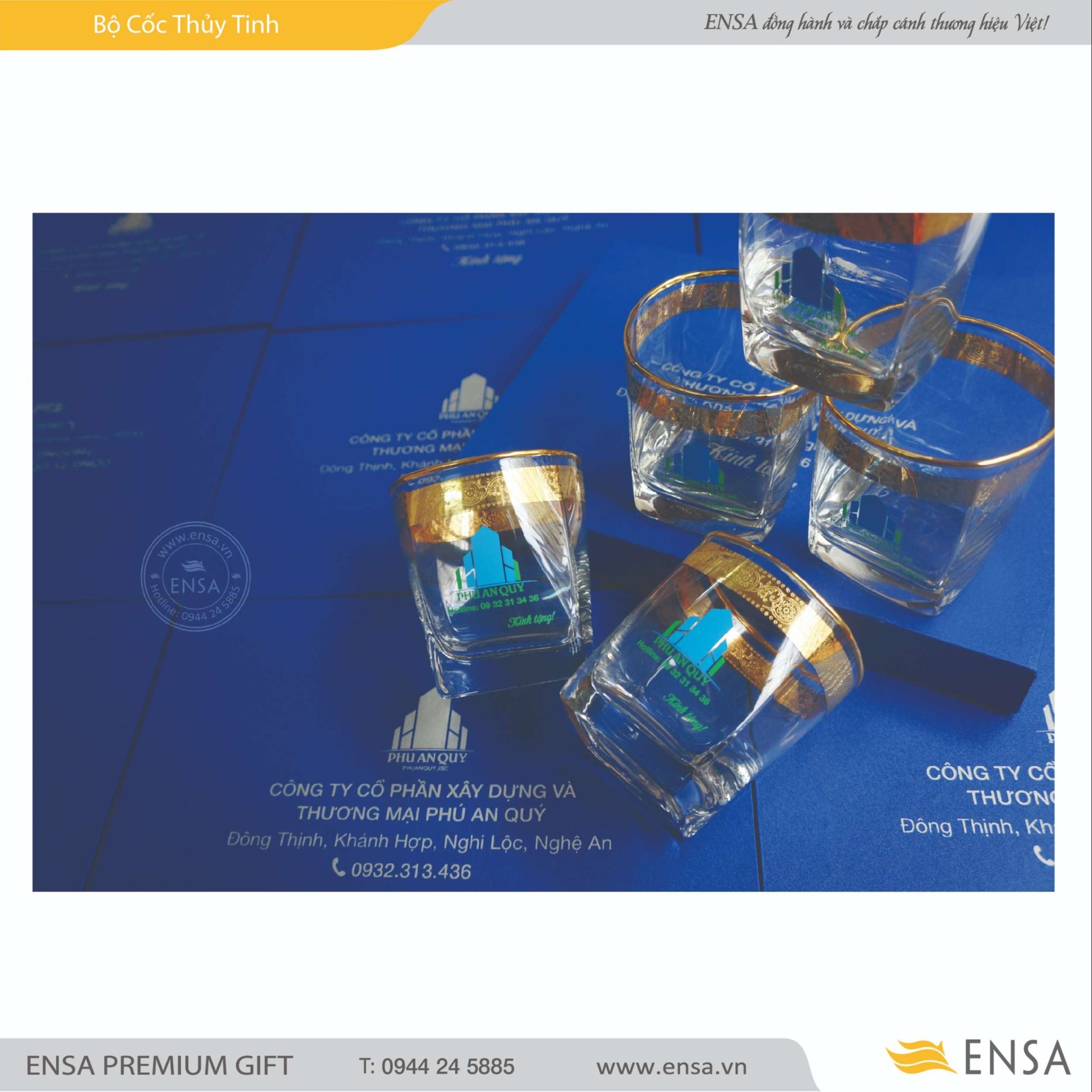  BỘ CỐC THỦY TINH KHẢM VÀNG (PHÚ AN QUÝ) 