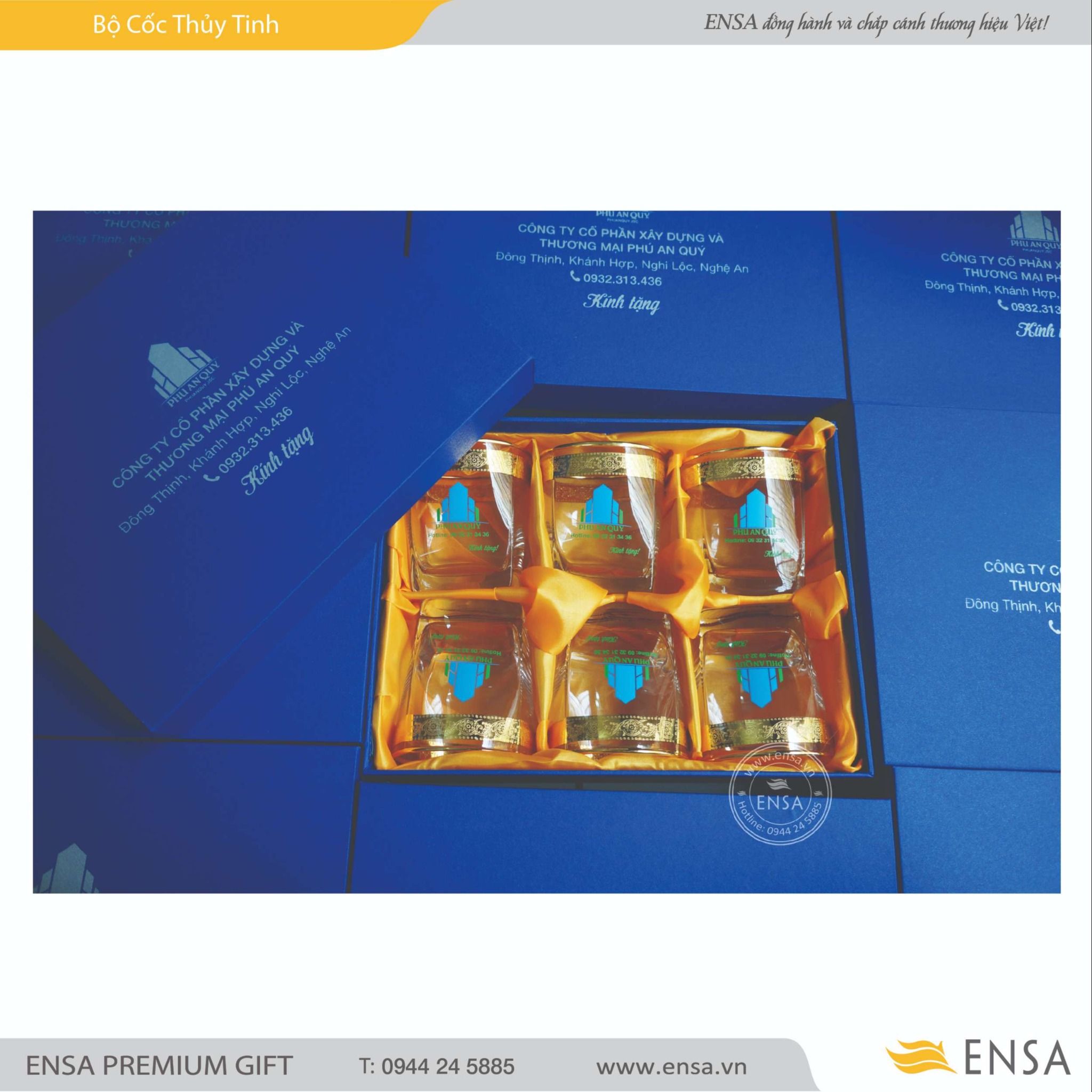  BỘ CỐC THỦY TINH KHẢM VÀNG (PHÚ AN QUÝ) 