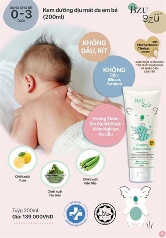 Sữa dưỡng thể Bzu Bzu làm mát da dành cho bé