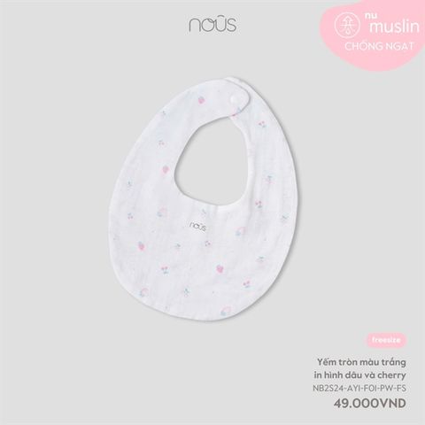 Yếm tròn màu trắng in hình dâu và cherry Nous