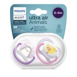 Vỉ đôi 2 cái ti ngậm thông khí hình thú Avent Ultra air bé gái 0-6m SCF080/06