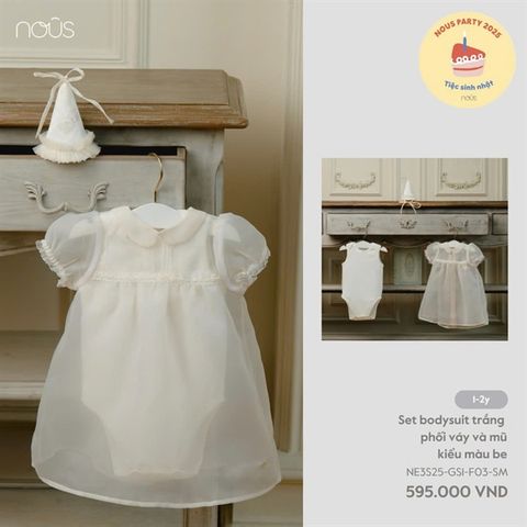 Set bodysuit trắng phối váy và mũ kiểu màu be Nous NE3S25-GS1-F03-SM-1Y